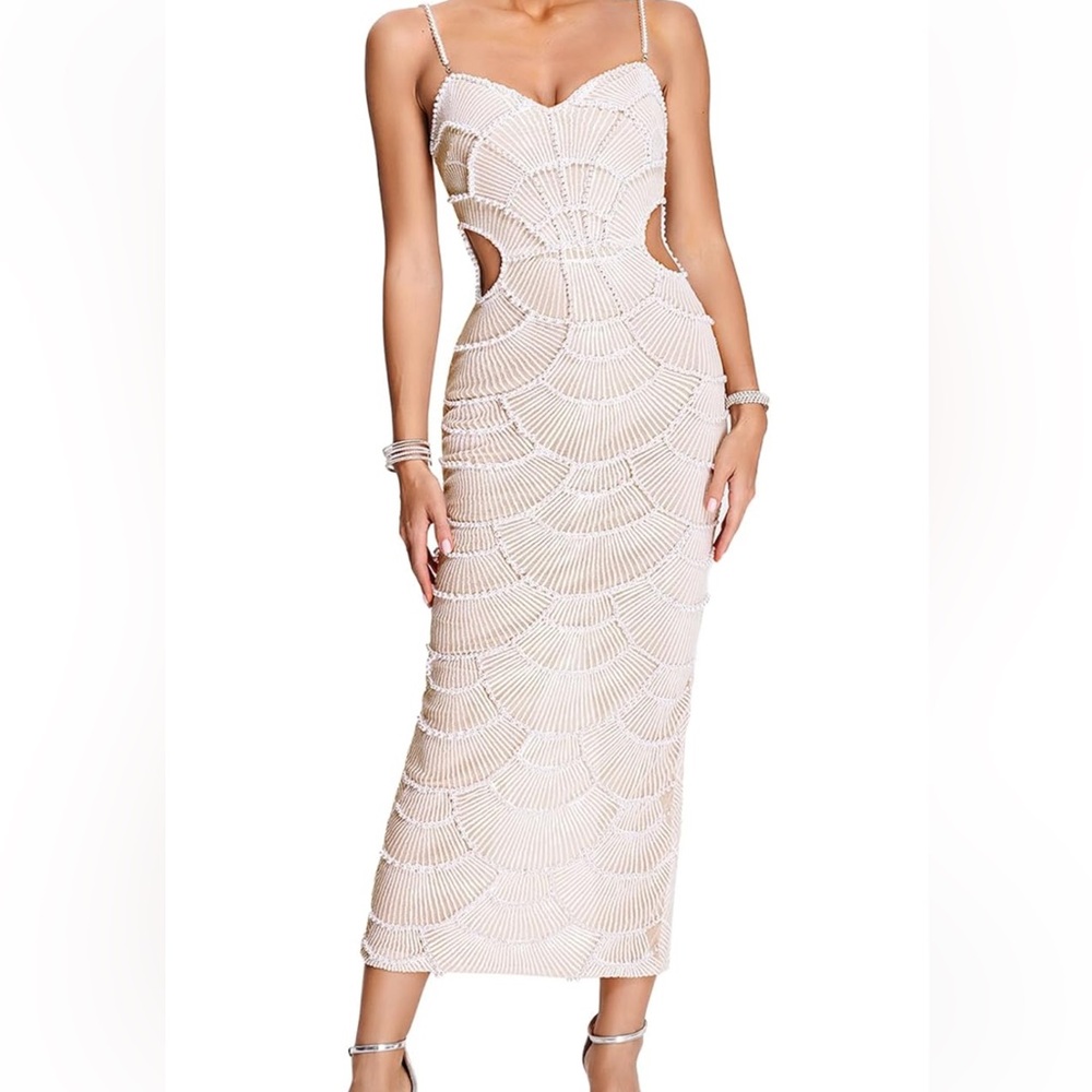 BELLA BARNETT White Stunning Pearl Dress Sequin Dress